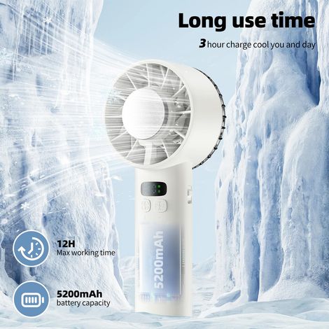 Für tragbaren Handventilator, Mini-Turboventilator, tragbarer Ventilator mit 5200-mAh-Akku, Kühlung, einstellbare Geschwindigkeit (1-100), für Reisen, Camping, Outdoor (Beige)