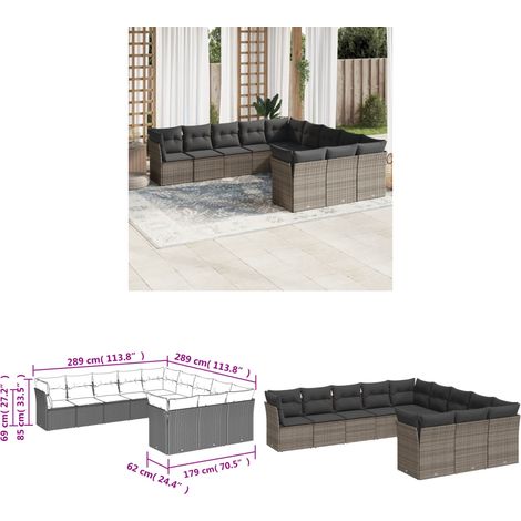 11-tlg. Garten-Sofagarnitur mit Kissen Grau Poly Rattan - Gartensofas - Outdoor Möbel - Lounge Set - Gartenlounge - Rattan Sofa - Home & Living (1/3)
