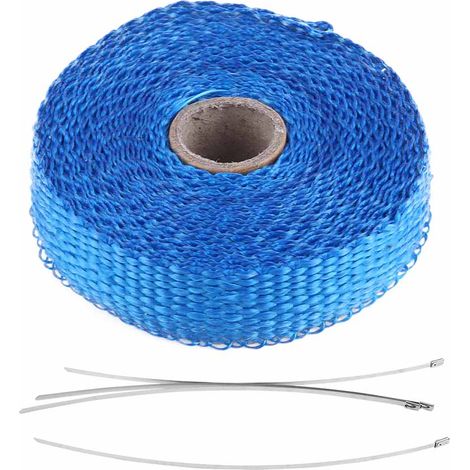 Ruban isolant pour voiture, 5 m, enveloppe thermique pour échappement, avec 4 attaches de câble en acier inoxydable, bleu