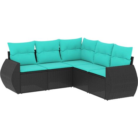 5-teiliges Gartensofa-Set mit Kissen, schwarzes Polyrattan vidaXL (1/5)