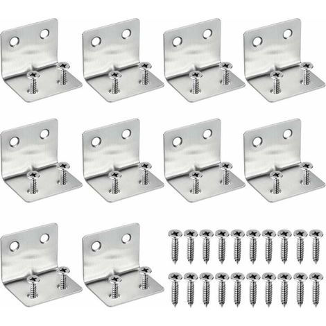 10 PCS Équerre de Fixation Inox Équerres d'Assemblage 30x37x1.3mm Support de Coin en Forme de L Équerre Angle Droit avec 40pcs Vis Équerre de Coin en Acier Inox pour Armoire, Chaise, Étagère Lefou (1/5)