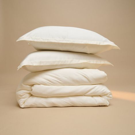Housse de Couette en Satin de Lyocell lyocell Thermorégulatrice Blanc Cassé - PANGIVO