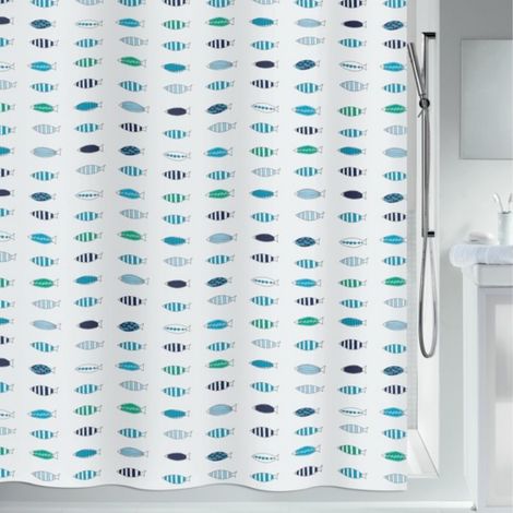 SANTORINI Cortina de ducha de poliéster 180x180cm  azul y blanco  Spirella