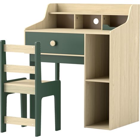 Set escritorio y silla infantil verde 3-10 años con estanterías y cajón almacenaje, 80.45096cm (1/5)