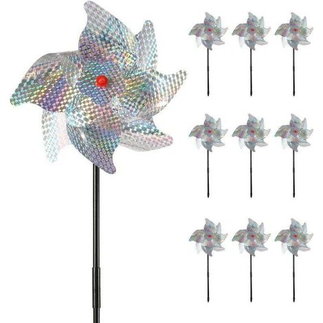 Répulsif Oiseaux (Lot de 10),Réfléchissant Moulin à Vent Effaroucheurs Effrayer Oiseaux Away Jardin,Verger,Maison,Ferme-Plus Sûr et Efficace Que Pointes Oiseaux et Répulsif Anti-Oiseaux Ultrasons