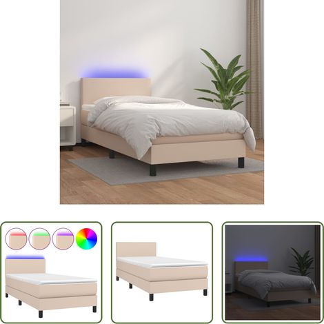 Sommier tapissier -  Sommier à lattes de lit matelas LED Cappuccino 100x200 cm (1/5)