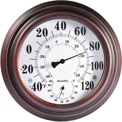 20 cm Retro-Thermometer-Hygrometer, antikes Eisen-Temperatur- und Feuchtigkeitsschalen-Messgerät für den Innen- und Außenbereich