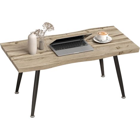 Table basse incurvée – Table basse pour salon moderne avec plateau épais de 4 cm et pieds en acier – 100 x 50 x 45 cm – Chêne