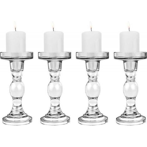 Bougeoir Verre - 8 x 8,5 x 11,5 cm - Base Ronde - Décoration Intérieure - 4 Pièces (1/4)