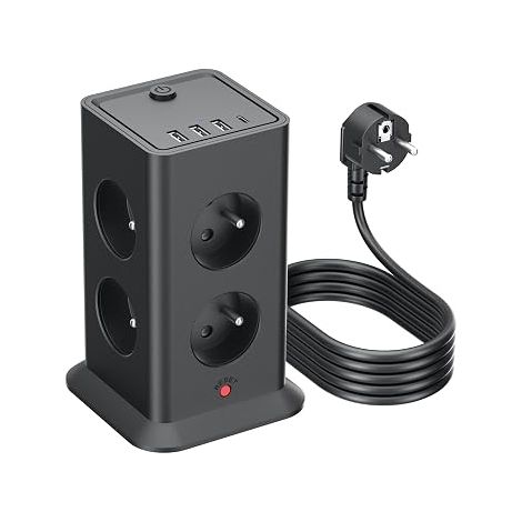 Power Strip with Switch, AC Sockets with USB Ports, Surge Arrester and Surge Power Strip with Switch, Cable for Home Office Black (1/5)