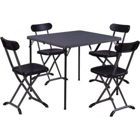 Set tavolo con 4 sedie pieghevoli da esterno in metallo antracite, Fredi Recoa