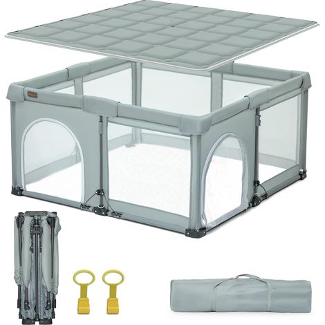 Parc pour bébé pliable, portable, pop-up, avec tapis renforcé, facile à plier, grille de sécurité pour l'intérieur et l'extérieur (127 x 127 x 67 cm) (1/5)
