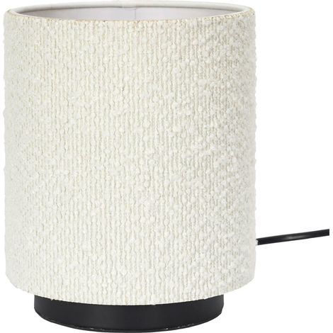 Lámpara de mesa blanca con pantalla de bouclé, estilo escandinavo. (1/5)