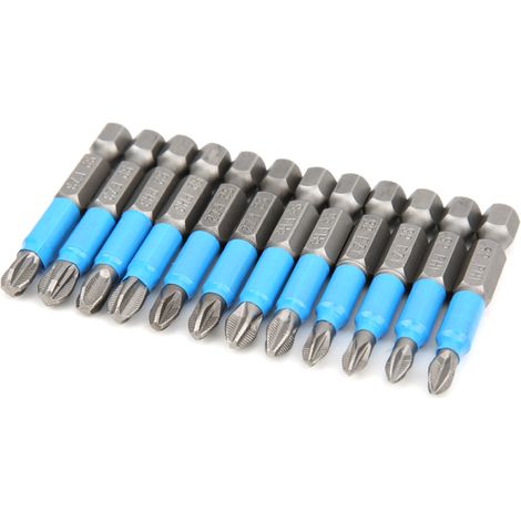 Jeu de 12 embouts de tournevis Phillips magnétiques antidérapants de 50 mm, tige hexagonale de 6,35 mm (1/4 pouce), acier allié S2 (1/5)