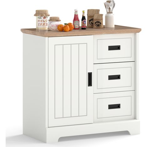 COSTWAY Farmhouse Sideboard Buffet Cabinet Kitchen Storage Cabinet-Ivory (1/5)