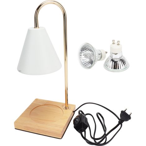 Lampe chauffe-bougie à intensité variable, sans fumée, décorative, pour faire fondre la cire parfumée, avec socle en bois, blanche, prise UE 250 V, idéale pour la chambre ou le bureau. (1/5)