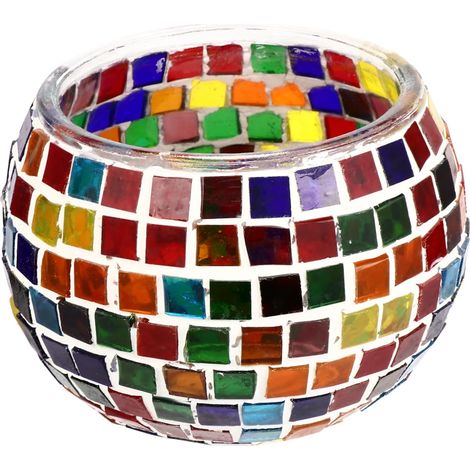 Bougeoirs verre ronds artisanaux multicolore plâtre ambiance romantique (1/4)