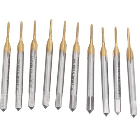 Kit de 10 tarauds M1.2 x 0.25 avec revêtement en titane, acier rapide, filetage métrique grossier, norme japonaise (1/5)