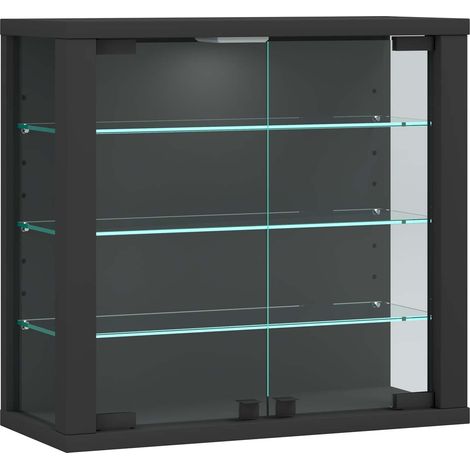 Ebuy24 – Vitrine murale en verre de sécurité ESG 40x43x18 – Cadre en bois – 3 étagères réglables – Montage mural rapide – Éclairage LED disponible