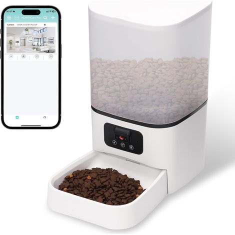 Distributeur croquettes chat 6 L, Wi-Fi 2,4G, app, 1–10 repas/jour, blanc (1/4)