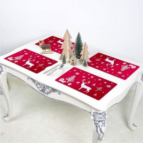 Tapis de Table - Noël - PVC - 12 pièces - Rouge - Rectangulaire (1/4)