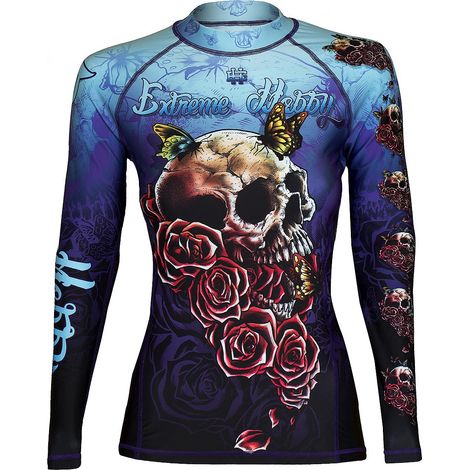 Maglia a maniche lunghe da donna con teschio, taglia 2M, blu