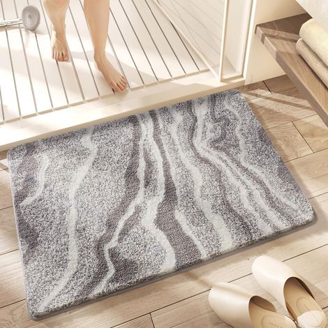 Tappetino da bagno - 50 x 80 cm - Extra morbido e altamente assorbente - Antiscivolo - Lavabile in lavatrice - Comodo per doccia e vasca - Grigio (1/5)