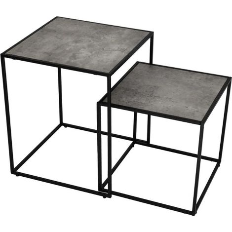 SET 2 TAVOLINI MARIKA 40X40X48CM STRUTTURA IN METALLO NERO CON RIPIANO grigio (1/4)