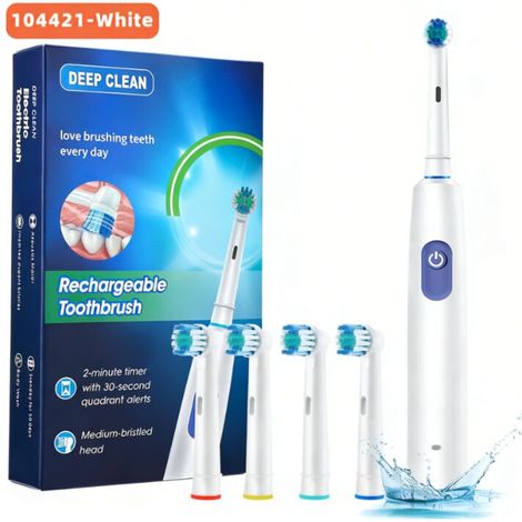 Crea – Brosse à dents électrique rotative rechargeable – 5 modes de brossage – Autonomie 30 jours – Étanchéité IP67 – Tête ronde pour nettoyage 3D