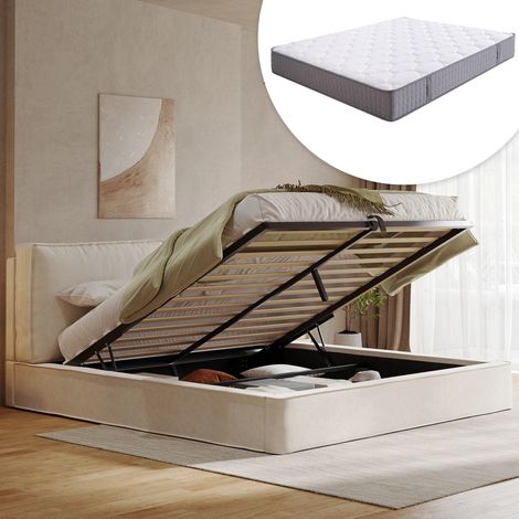 Letto letto matrimoniale contenitore chenille beige OKMYHOME