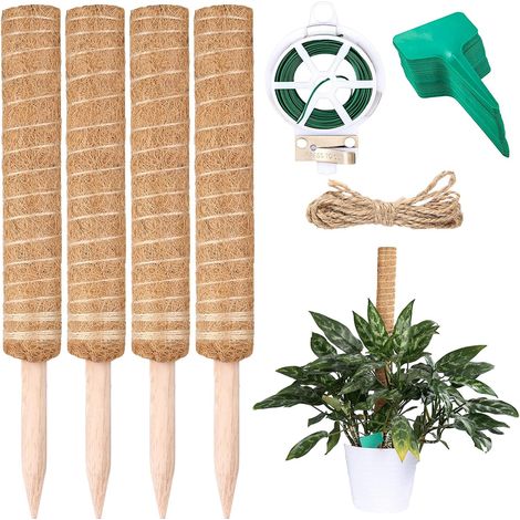 estacas para plantas trepadoras de 40 cm, estacas para plantas Coco Garden, estacas para monstera, con etiquetas de bambú para plantas de exterior x50 y lazos de jardín x 20 m. (1/5)