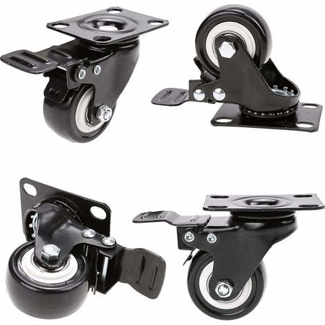 ruedas giratorias con freno, ruedas de goma de 50 mm para muebles, capacidad de 400 kg, ruedas de suelo que no dejan marcas para cargas pesadas - Rueda de goma para carro, color negro (1/5)