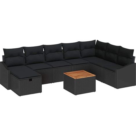 Garden Sofa Set with Cushion 9 pcs Black Poly rattan vidaXL (1/5)