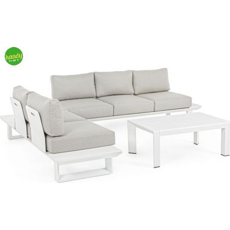 Salottino angolare da giardino "Konnor" in alluminio per giardino e veranda -Bianco (1/10)