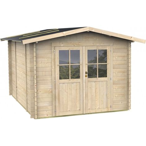 Casetta in legno da giardino 215x249 cm – Pareti 25 mm – Porta plexiglas con serratura – Abete naturale (1/5)