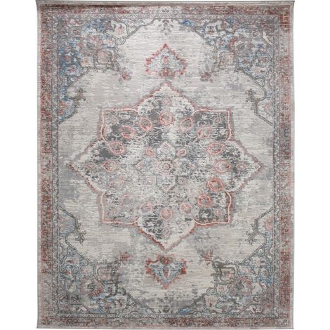 Tapis orient 80x150 gris et rouge rectangle motif classique EFAL-A (1/5)