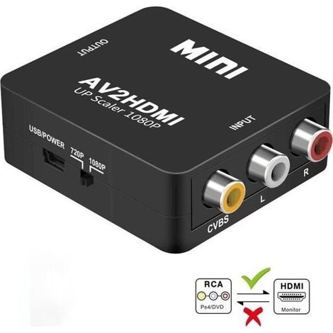 Adaptateur RCA vers HDMI - Zamus - Mini AV - 1080P - Compatible PS2 et Wii - Noir (1/4)