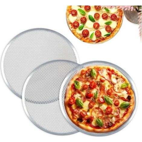 Lot de 3 Grille à Pizza 33 CM, Plaque à Pizza en Aluminium, Plat Pizza Rond pour Pizza, Grille de Barbecue (1/3)