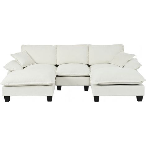 Canapé d’angle modulaire, canapé nuage en U au design de voilier, avec 2 ottomans mobiles et 2 coussins moelleux, revêtement en chenille confortable pour salon et appartements, beige (1/5)