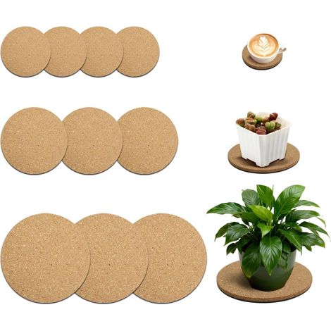 Lot de 10 soucoupes en liège pour plantes, 10,2 cm, 15,2 cm, 20,3 cm, absorbantes pour jardinières d'intérieur, plateaux en bois naturel pour protection de table et de sol (1/5)