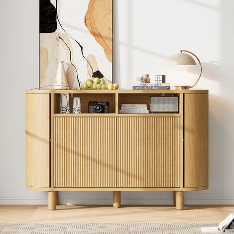Credenza 120 cm moderna con contenitore multifunzione, ante effetto 3D, ripiani regolabili e piedini regolabili, ideale per ingresso, corridoio o soggiorno, colore naturale