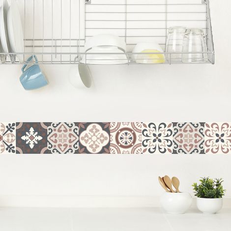 Frise adhésive autocollante 15 cm X 300 cm, motif carreaux de ciment ancien rosé, borgatella tomette décorative. (1/2)