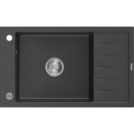 Mexen Elias lavello in granito 1-vasca con sgocciolatoio 795 x 480 mm, nero maculato, sifone cromato - 6511791005-76 (1/5)