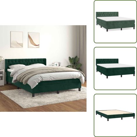 Boxspringbett mit Matratze Dunkelgrün 140x190 cm Samt - Samtbett - Boxspringbett - Doppelbett - Bettenrahmen - Luxusbett (1/5)
