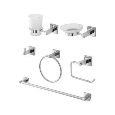 Set accessori a muro 6 pezzi in metallo cromato e viti incluse Rock (1/5)