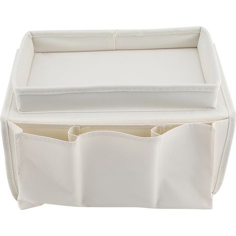 Organisateur de télécommande TV suspendu pour accoudoir de canapé, sac de rangement avec porte-gobelet (beige) (1/5)