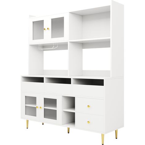Credenza alta da pranzo 145x39x171 cm con ante in vetro rigato e portabottiglie HOMVRA (1/5)