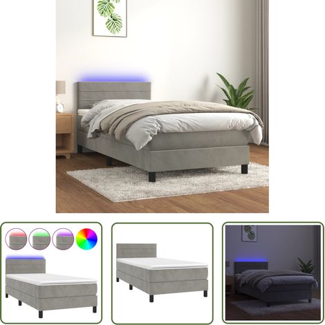 The Living Store Boxspringbett mit Matratze & LED Hellgrau 90x190 cm Samt - Boxspringbett - Samtbett - Doppelbett - Liegefläche 90x190 Cm - LED Beleuchtung (1/5)