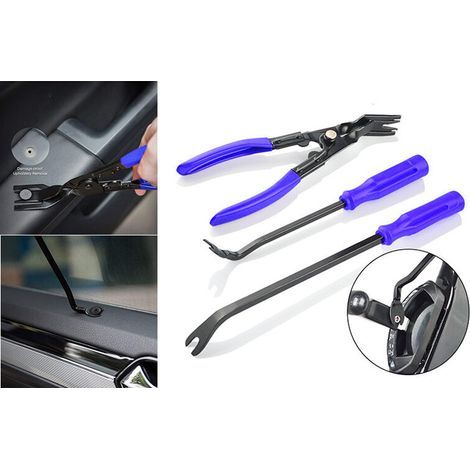 Lot de 3 pinces extracteurs pour clips de panneau de porte automobile, outil de démontage et réparation, bleu (1/4)
