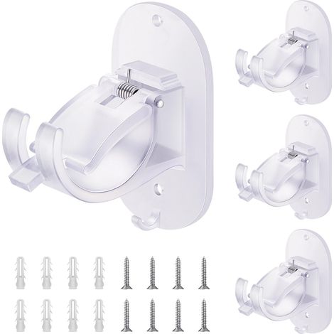 Support Tringle Rideaux Sans Percage 4 Pièces, Double Fixation Auto Adhésif et Vis Renforcée, Métal Résistant Universel pour Coffre Volet Roulant, Salle de Bain Cuisine Chambre - Transparent (1/5)